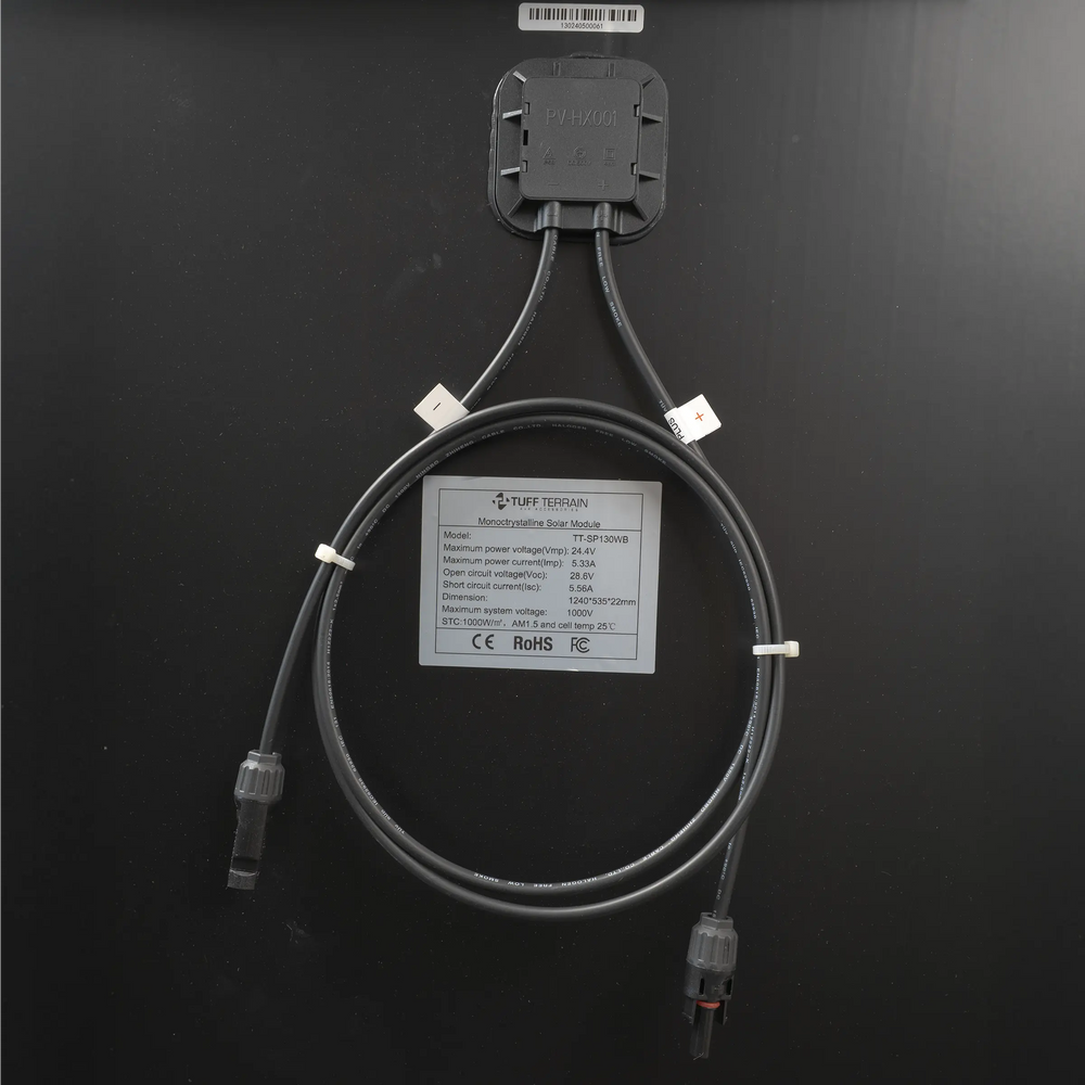 Tuff Terrain 12v 130w Monocrystalline Solar Panel - 1240 x 535 x 22mm