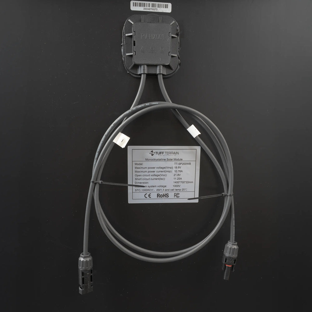 Tuff Terrain 12v 200w Monocrystalline Solar Panel Black - 1400 x 700 x 22mm