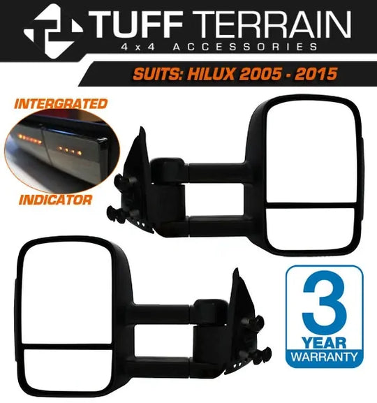 Extendable Towing Mirrors For Toyota Hilux 2005-2015 - Black