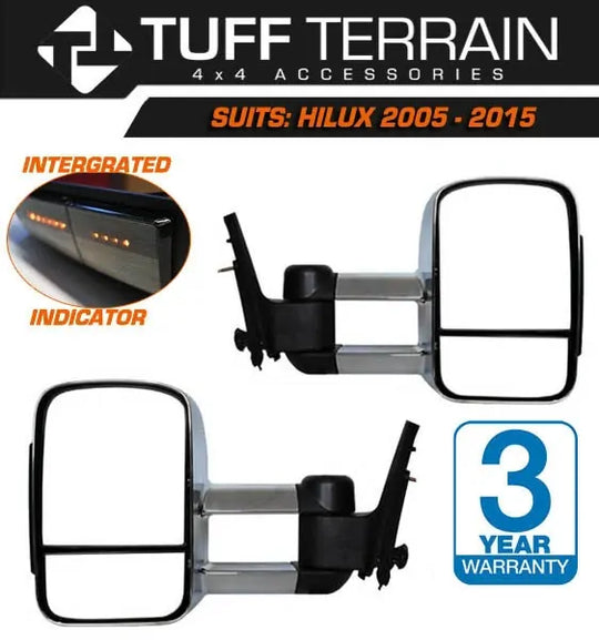 Extendable Towing Mirrors For Toyota Hilux 2005-2015 - Chrome
