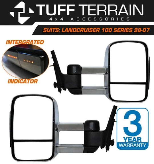 Extendable Towing Mirrors For Toyota Landcruiser 100 Series - Chrome