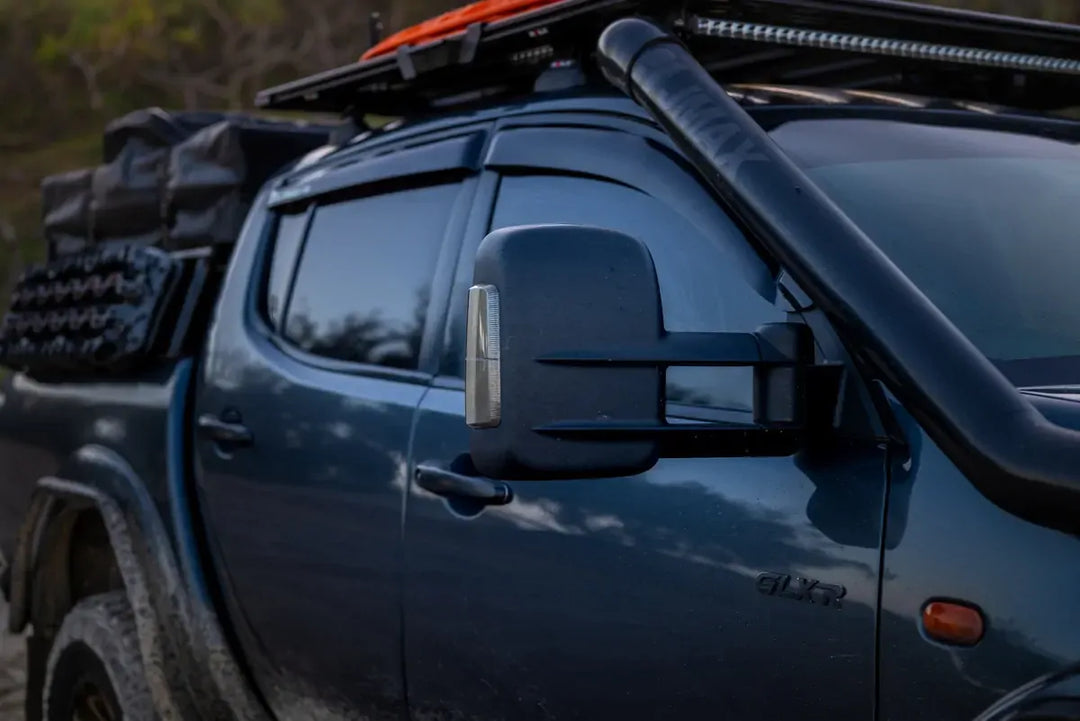 Extendable Towing Mirrors to suit Toyota Landcruiser 300 Series - Electric, Black, Power Fold, BSM & Indicator