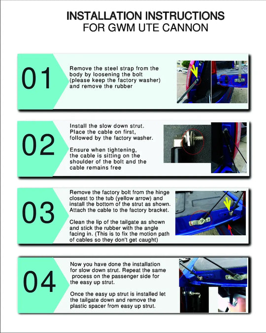 Tuff Terrain Tail Gate Assist Kit To Suit GWM UTE Cannon 2022-On (Does not suit models with factory tailgate assist)