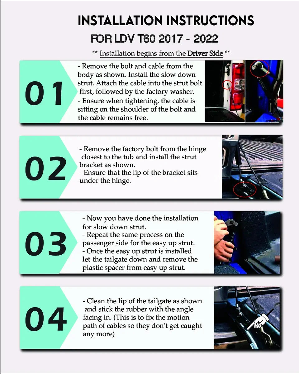 Tuff Terrain Tail Gate Assist Kit To Suit LDV T60 2017-2022
